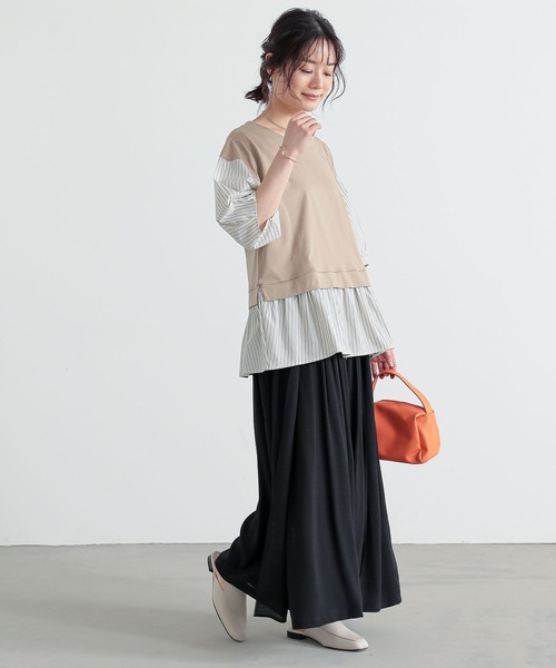 n'OrLABEL（ノアールレーベル）の「異素材ストライプペプラムカットソー（Tシャツ/カットソー・レディース・杢グレー/ベージュ/ネイビー/チャコール・1/2）」の21枚目の写真