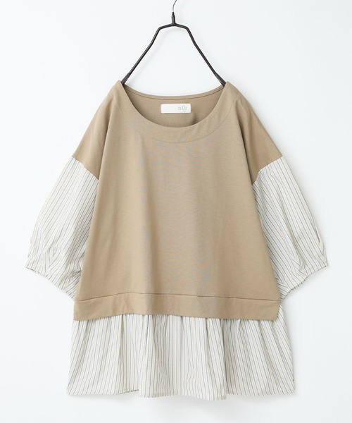 n'OrLABEL（ノアールレーベル）の「異素材ストライプペプラムカットソー（Tシャツ/カットソー・レディース・杢グレー/ベージュ/ネイビー/チャコール・1/2）」の10枚目の写真