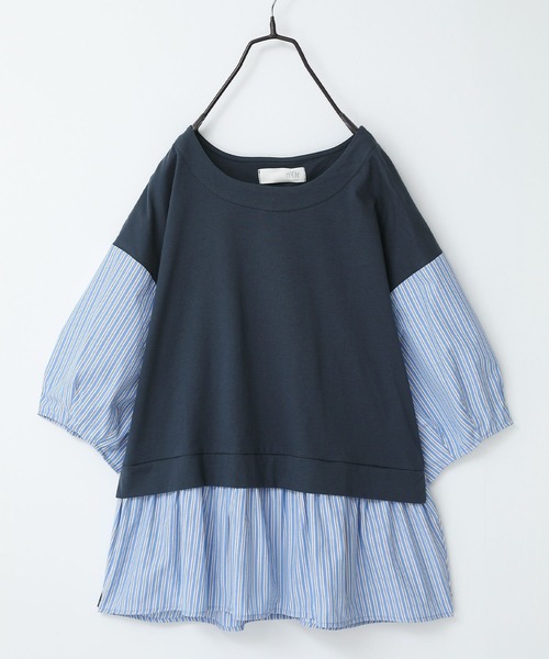 n'OrLABEL（ノアールレーベル）の「異素材ストライプペプラムカットソー（Tシャツ/カットソー・レディース・杢グレー/ベージュ/ネイビー/チャコール・1/2）」の12枚目の写真