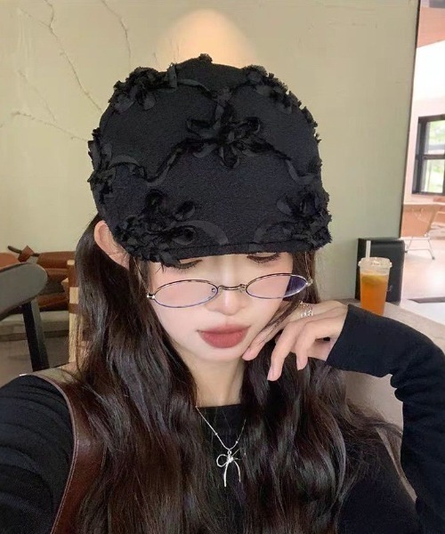 セール】チュール立体フラワー付き ベレー帽 バスクバレー/ハンチング