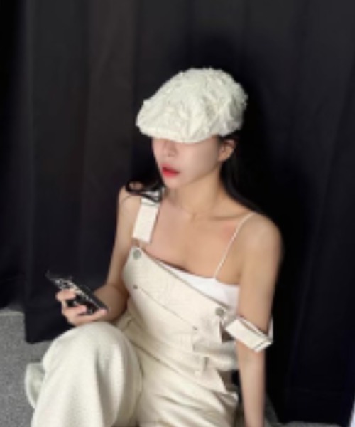 gossip!ロサンゼルス(ゴシップロサンゼルス)の「チュール立体フラワー付き ベレー帽 バスクバレー/ハンチング(ハンチング/ベレー帽・レディース・オフホワイト/ブラック・FREE)」の18枚目の写真