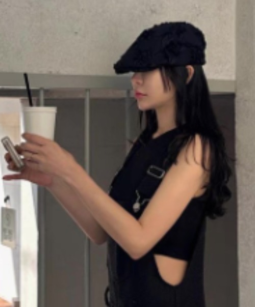 gossip!ロサンゼルス(ゴシップロサンゼルス)の「チュール立体フラワー付き ベレー帽 バスクバレー/ハンチング(ハンチング/ベレー帽・レディース・オフホワイト/ブラック・FREE)」の21枚目の写真