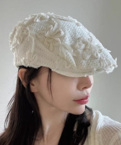 セール】チュール立体フラワー付き ベレー帽 バスクバレー/ハンチング