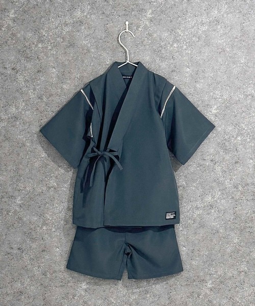 SHISKY(シスキー)の「SHISKY / シスキー 綿タッチ 接触冷感 甚平 半袖 キッズ(浴衣・キッズ・グリーン/パープル/ネイビー/チャコール/グレー/ブラック・110/120/130/140/150/160)」の3枚目の写真