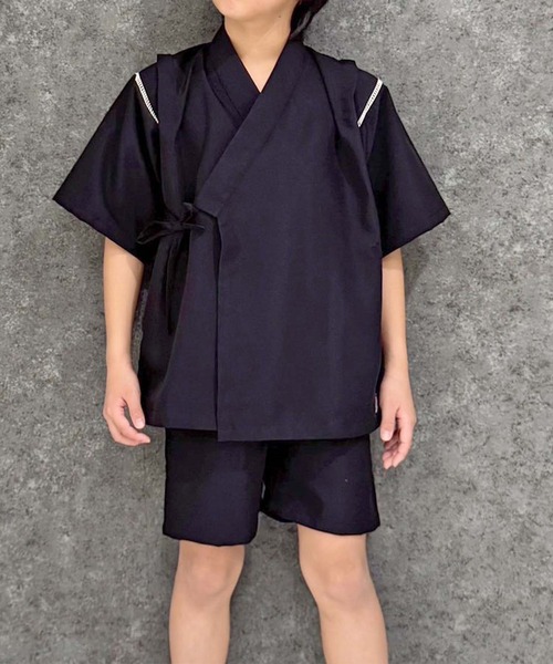 SHISKY(シスキー)の「SHISKY / シスキー 綿タッチ 接触冷感 甚平 半袖 キッズ(浴衣・キッズ・グリーン/パープル/ネイビー/チャコール/グレー/ブラック・110/120/130/140/150/160)」の7枚目の写真