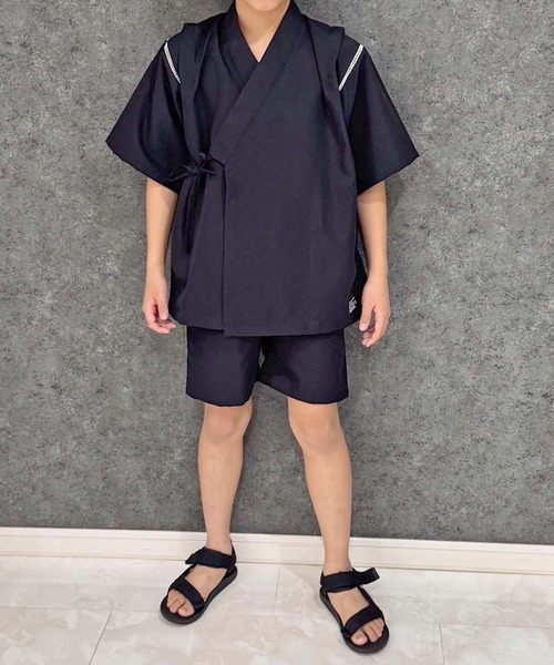 SHISKY(シスキー)の「SHISKY / シスキー 綿タッチ 接触冷感 甚平 半袖 キッズ(浴衣・キッズ・グリーン/パープル/ネイビー/チャコール/グレー/ブラック・110/120/130/140/150/160)」の8枚目の写真