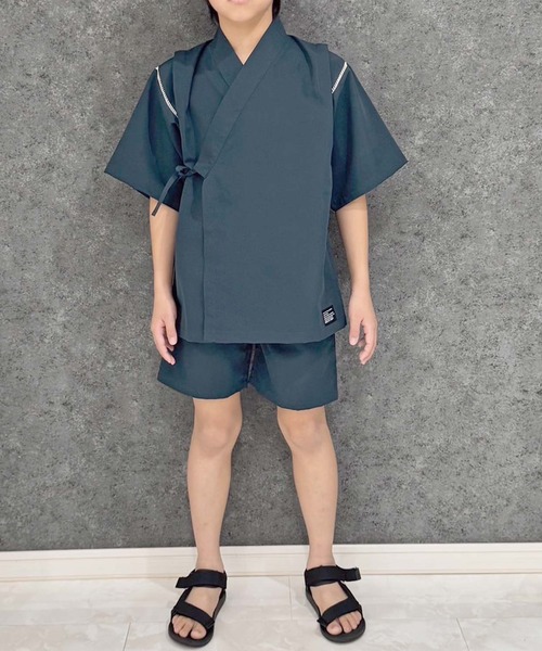 SHISKY(シスキー)の「SHISKY / シスキー 綿タッチ 接触冷感 甚平 半袖 キッズ(浴衣・キッズ・グリーン/パープル/ネイビー/チャコール/グレー/ブラック・110/120/130/140/150/160)」の12枚目の写真
