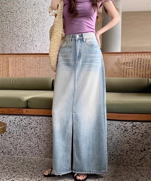 Beststore(ベストストア)の「スリットロングデニムスカート(デニムスカート・レディース・サックスブルー・S/M/L/XL)」の5枚目の写真