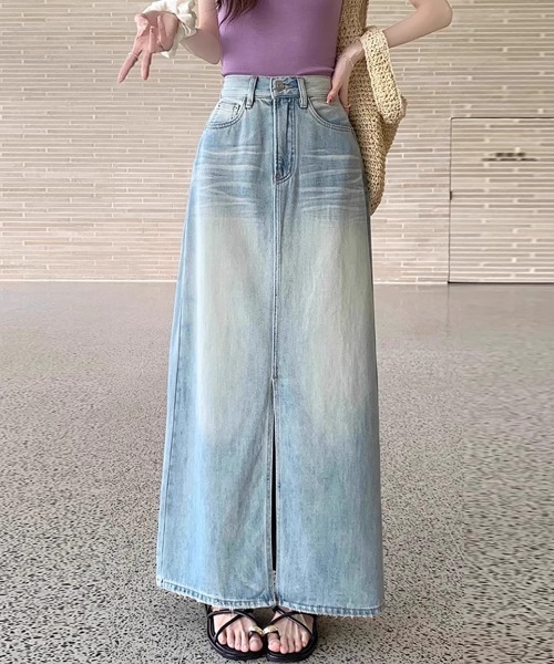 Beststore(ベストストア)の「スリットロングデニムスカート(デニムスカート・レディース・サックスブルー・S/M/L/XL)」の6枚目の写真