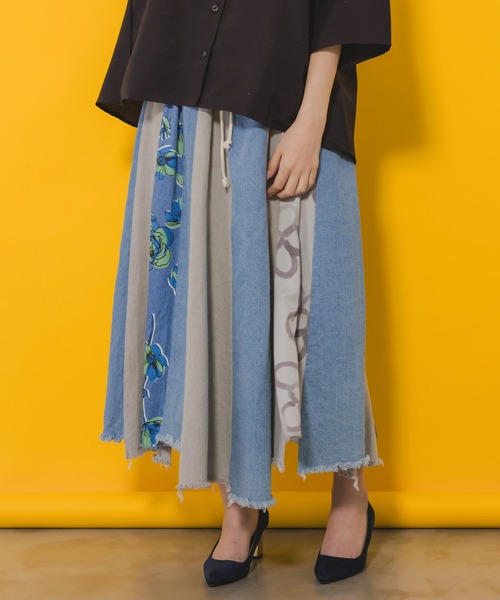 scolar スカラー　152645：花柄切替デニムスカート 152645：花柄切替デニムスカートの通販-ScoLar