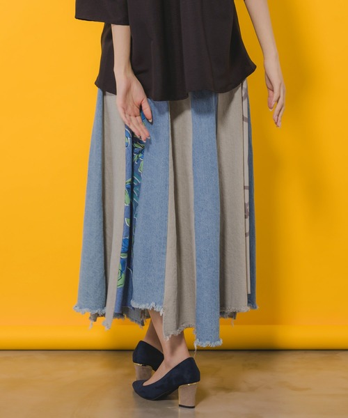 scolar スカラー　152645：花柄切替デニムスカート 152645：花柄切替デニムスカートの通販-ScoLar