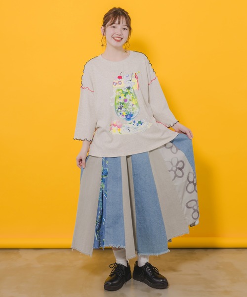 scolar スカラー　152645：花柄切替デニムスカート 152645：花柄切替デニムスカート（デニムスカート）｜ScoLar