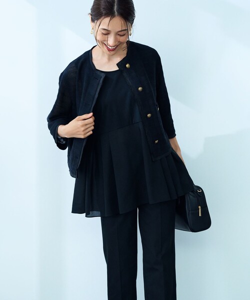 23区(ニジュウサンク)の「サマーツイード 7分袖 ジャケット(ノーカラージャケット・レディース・ダークブラウン系3/ベージュ系3/ブラック系・38/40)」の8枚目の写真