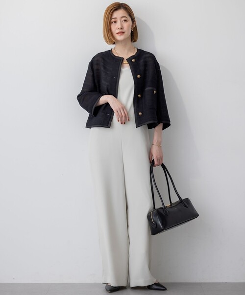 23区(ニジュウサンク)の「サマーツイード 7分袖 ジャケット(ノーカラージャケット・レディース・ダークブラウン系3/ベージュ系3/ブラック系・38/40)」の9枚目の写真