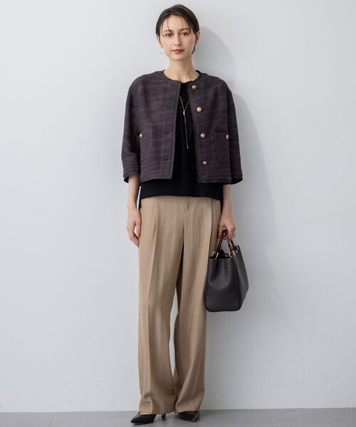 23区(ニジュウサンク)の「サマーツイード 7分袖 ジャケット(ノーカラージャケット・レディース・ダークブラウン系3/ベージュ系3/ブラック系・38/40)」の13枚目の写真