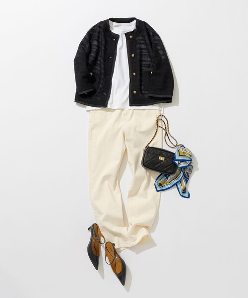 23区(ニジュウサンク)の「サマーツイード 7分袖 ジャケット(ノーカラージャケット・レディース・ダークブラウン系3/ベージュ系3/ブラック系・38/40)」の14枚目の写真