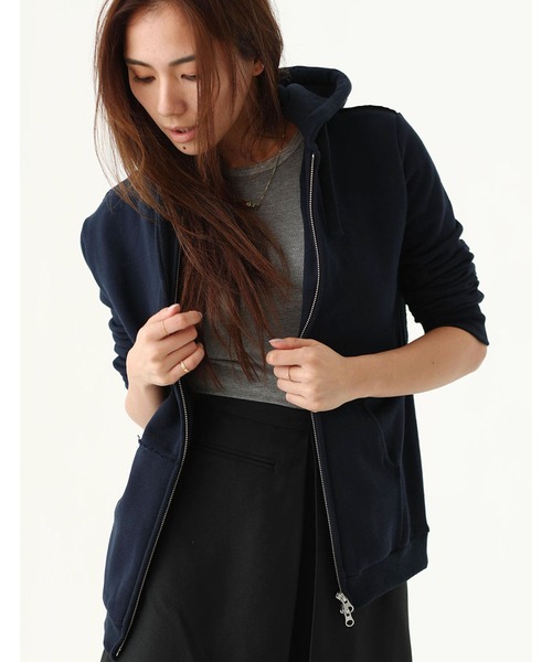 mikomori(ミコモリ)の「FRONT ZIP PARKA(パーカー・レディース・ネイビー/グレー・FREE)」の2枚目の写真