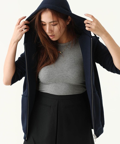 mikomori(ミコモリ)の「FRONT ZIP PARKA(パーカー・レディース・ネイビー/グレー・FREE)」の7枚目の写真
