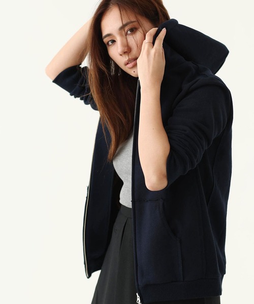 mikomori(ミコモリ)の「FRONT ZIP PARKA(パーカー・レディース・ネイビー/グレー・FREE)」の6枚目の写真