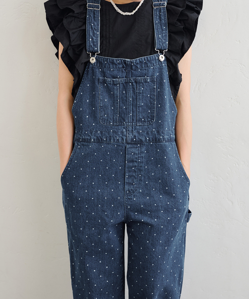 セール】ドットデニムオーバーオール（サロペット/オーバーオール）｜U
