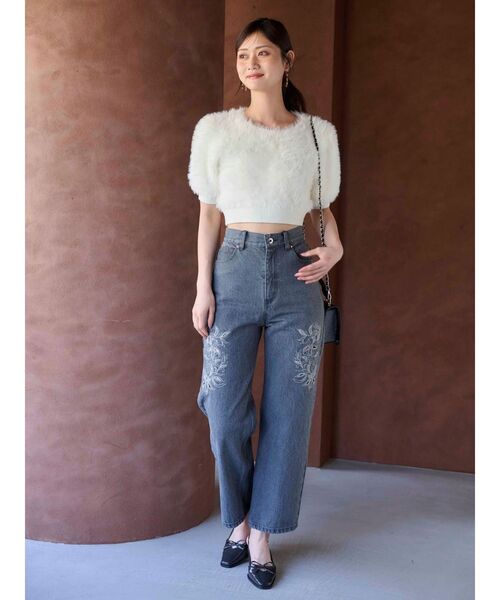 MERCURYDUO(マーキュリーデュオ)の「ファーライクシャギークロップドパフニット(ニット/セーター・レディース・その他1/アイボリー/ブラック・FREE)」の5枚目の写真