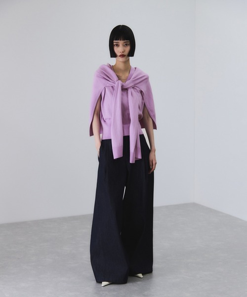 ADAM ET ROPE'（アダムエロペ）の「ラップストールコンビノースリーブプルオーバー（ニット/セーター・レディース・ラベンダー/ブラウン/グレー・FREE）」の6枚目の写真