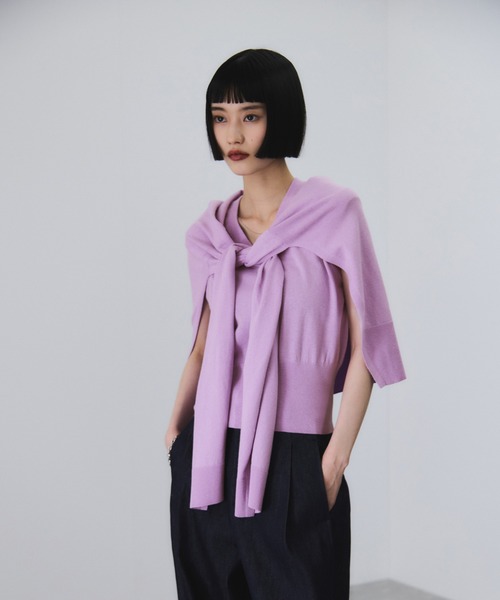 ADAM ET ROPE'（アダムエロペ）の「ラップストールコンビノースリーブプルオーバー（ニット/セーター・レディース・ラベンダー/ブラウン/グレー・FREE）」の12枚目の写真