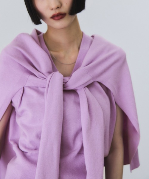 ADAM ET ROPE'（アダムエロペ）の「ラップストールコンビノースリーブプルオーバー（ニット/セーター・レディース・ラベンダー/ブラウン/グレー・FREE）」の13枚目の写真