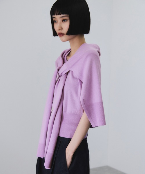 ADAM ET ROPE'（アダムエロペ）の「ラップストールコンビノースリーブプルオーバー（ニット/セーター・レディース・ラベンダー/ブラウン/グレー・FREE）」の14枚目の写真