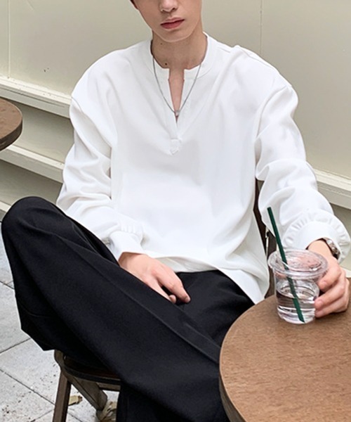 NOWLE（ノウル）の「【NOWLE】リラックスフィット キーネック プルオーバー ロンT（Tシャツ/カットソー・メンズ・ブラック/ホワイト・X-LARGE/SMALL/MEDIUM/LARGE）」の16枚目の写真