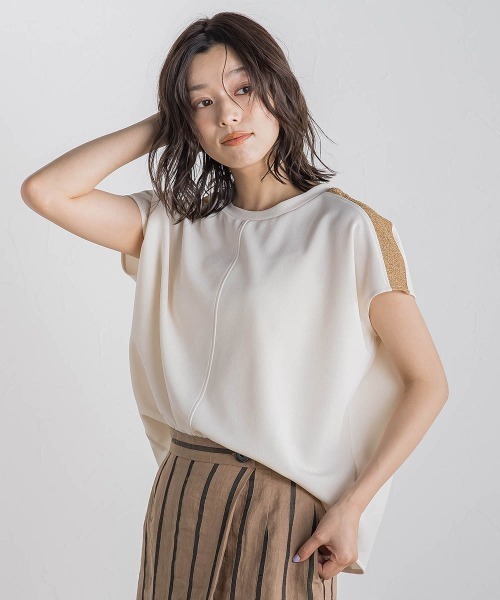 Droite lautreamont(ドロワットロートレアモン)の「【WEB限定】カットジョーゼット肩ラメプルオーバー≪手洗い可能≫(Tシャツ/カットソー・レディース・オフホワイト/ブラック/ベージュ/ブルー・M)」の5枚目の写真