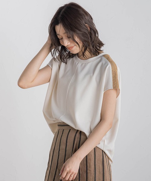 Droite lautreamont(ドロワットロートレアモン)の「【WEB限定】カットジョーゼット肩ラメプルオーバー≪手洗い可能≫(Tシャツ/カットソー・レディース・オフホワイト/ブラック/ベージュ/ブルー・M)」の6枚目の写真