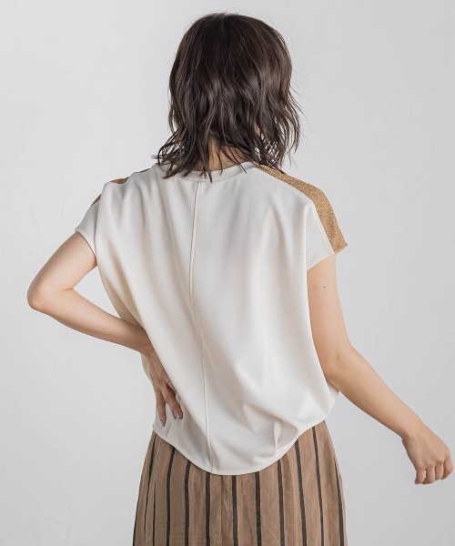 Droite lautreamont(ドロワットロートレアモン)の「【WEB限定】カットジョーゼット肩ラメプルオーバー≪手洗い可能≫(Tシャツ/カットソー・レディース・オフホワイト/ブラック/ベージュ/ブルー・M)」の7枚目の写真