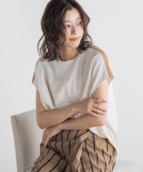 Droite lautreamont(ドロワットロートレアモン)の「【WEB限定】カットジョーゼット肩ラメプルオーバー≪手洗い可能≫(Tシャツ/カットソー・レディース・オフホワイト/ブラック/ベージュ/ブルー・M)」の10枚目の写真