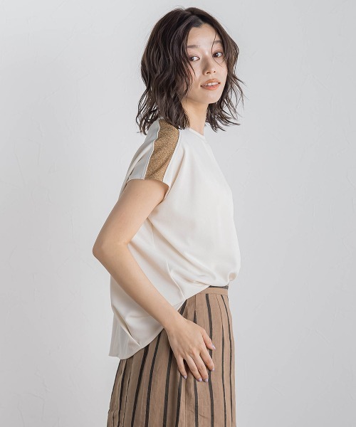 Droite lautreamont(ドロワットロートレアモン)の「【WEB限定】カットジョーゼット肩ラメプルオーバー≪手洗い可能≫(Tシャツ/カットソー・レディース・オフホワイト/ブラック/ベージュ/ブルー・M)」の8枚目の写真