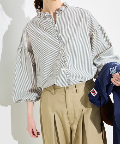 SLOBE IENA（スローブイエナ）の「《追加》ミニフリルブラウス（シャツ/ブラウス・レディース・ホワイト/グレー・FREE）」の7枚目の写真