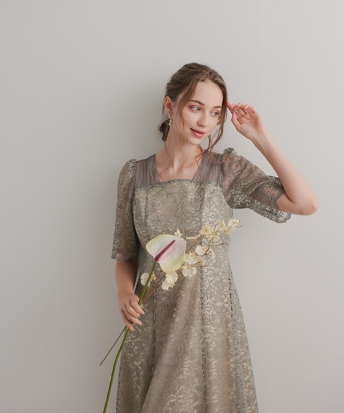 スクエアネックレースフレアドレス（ドレス）｜Dorry Doll