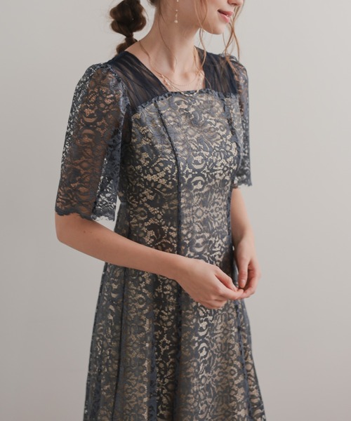 エ★新品タグ付き★ドリードール　スクエアネックレースフレアドレス DorryDoll ｜スクエアネックレースフレアドレス