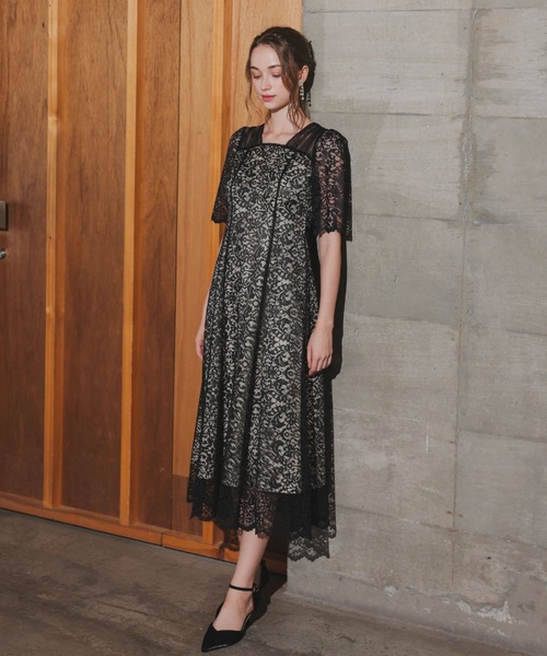 エ★新品タグ付き★ドリードール　スクエアネックレースフレアドレス DorryDoll ｜スクエアネックレースフレアドレス