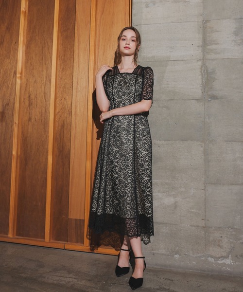 エ★新品タグ付き★ドリードール　スクエアネックレースフレアドレス スクエアネックレースフレアドレス（ドレス）｜Dorry Doll（ドリー