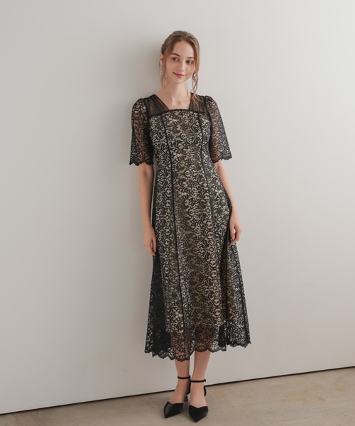 スクエアネックレースフレアドレス（ドレス）｜Dorry Doll（ドリー