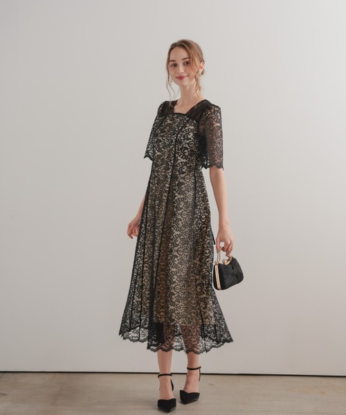 スクエアネックレースフレアドレス（ドレス）｜Dorry Doll（ドリー