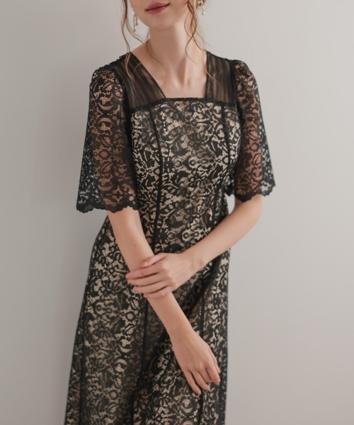 スクエアネックレースフレアドレス（ドレス）｜Dorry Doll（ドリー