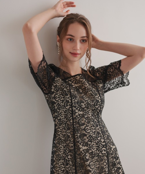 スクエアネックレースフレアドレス（ドレス）｜Dorry Doll