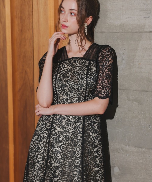 スクエアネックレースフレアドレス（ドレス）｜Dorry Doll（ドリー