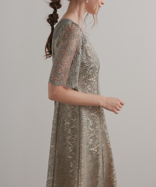 【お呼ばれ・Dorry Doll】スクエアネックレースフレアドレス Dorry Doll（ドリードール） ドレス スクエアネックレースフレアドレス