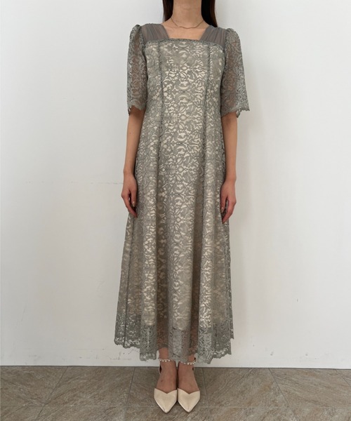 スクエアネックレースフレアドレス（ドレス）｜Dorry Doll（ドリー