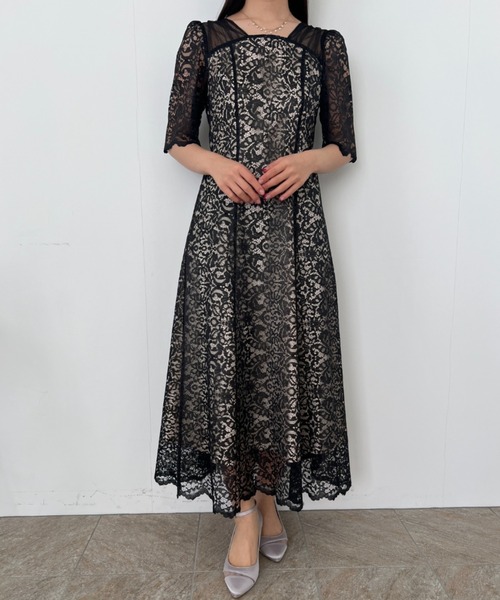 エ★新品タグ付き★ドリードール　スクエアネックレースフレアドレス スクエアネックレースフレアドレス（ドレス）｜Dorry Doll（ドリー