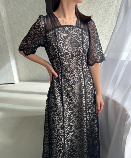 スクエアネックレースフレアドレス（ドレス）｜Dorry Doll（ドリー