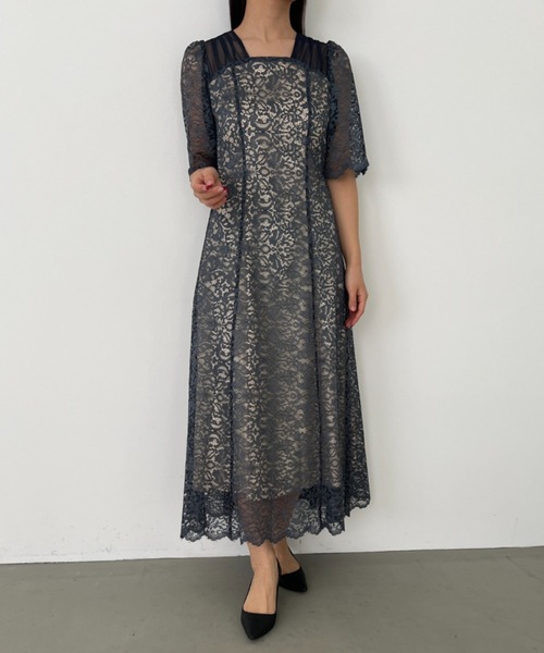 スクエアネックレースフレアドレス（ドレス）｜Dorry Doll（ドリー